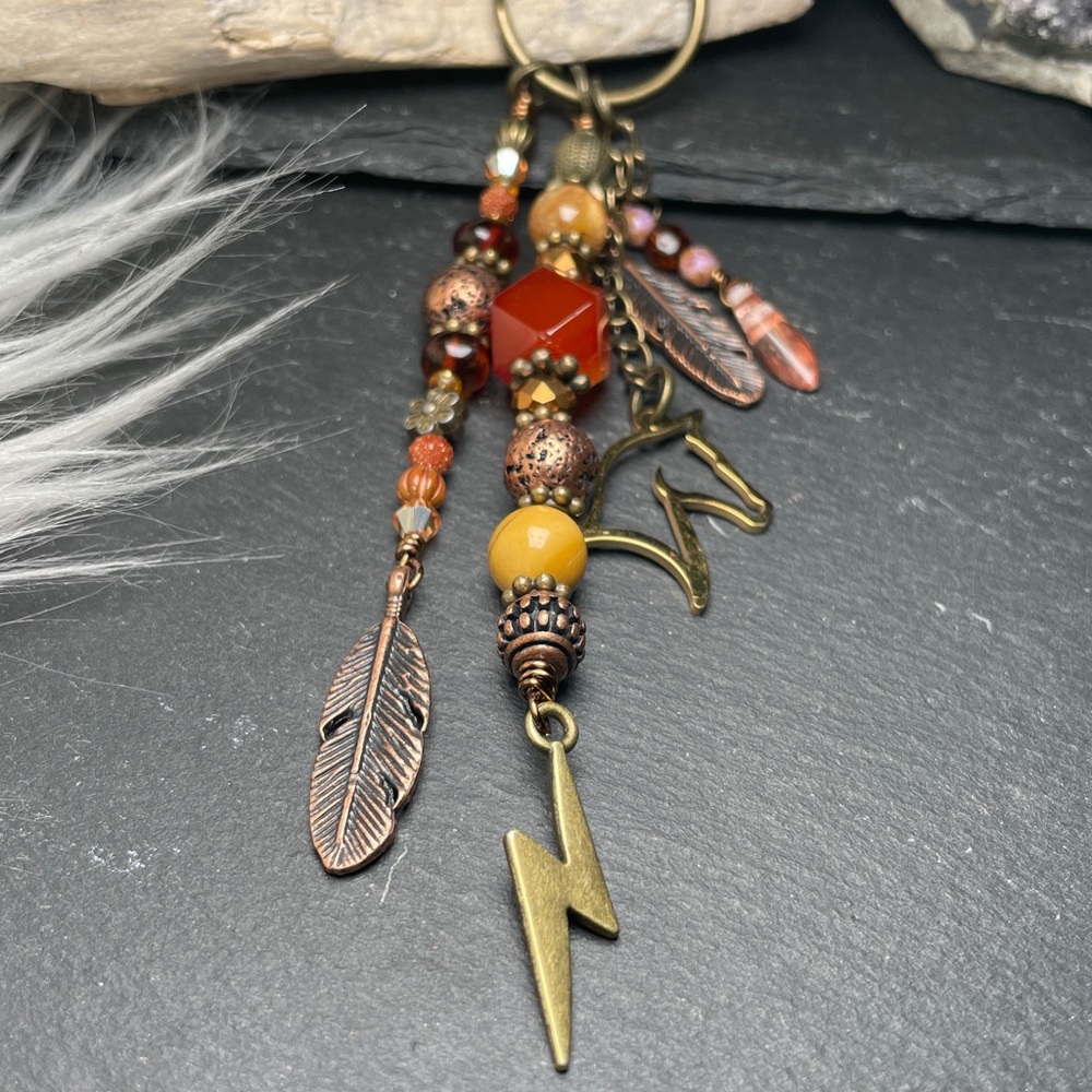 Desert Storm Carnelian, Tigers Eye & Jasper | Horse Feather Keychain Charm - Picture 5 of 11